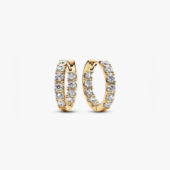 Pandora Jewelry - Pandora Gold Hoop Earrings with Clear Stones